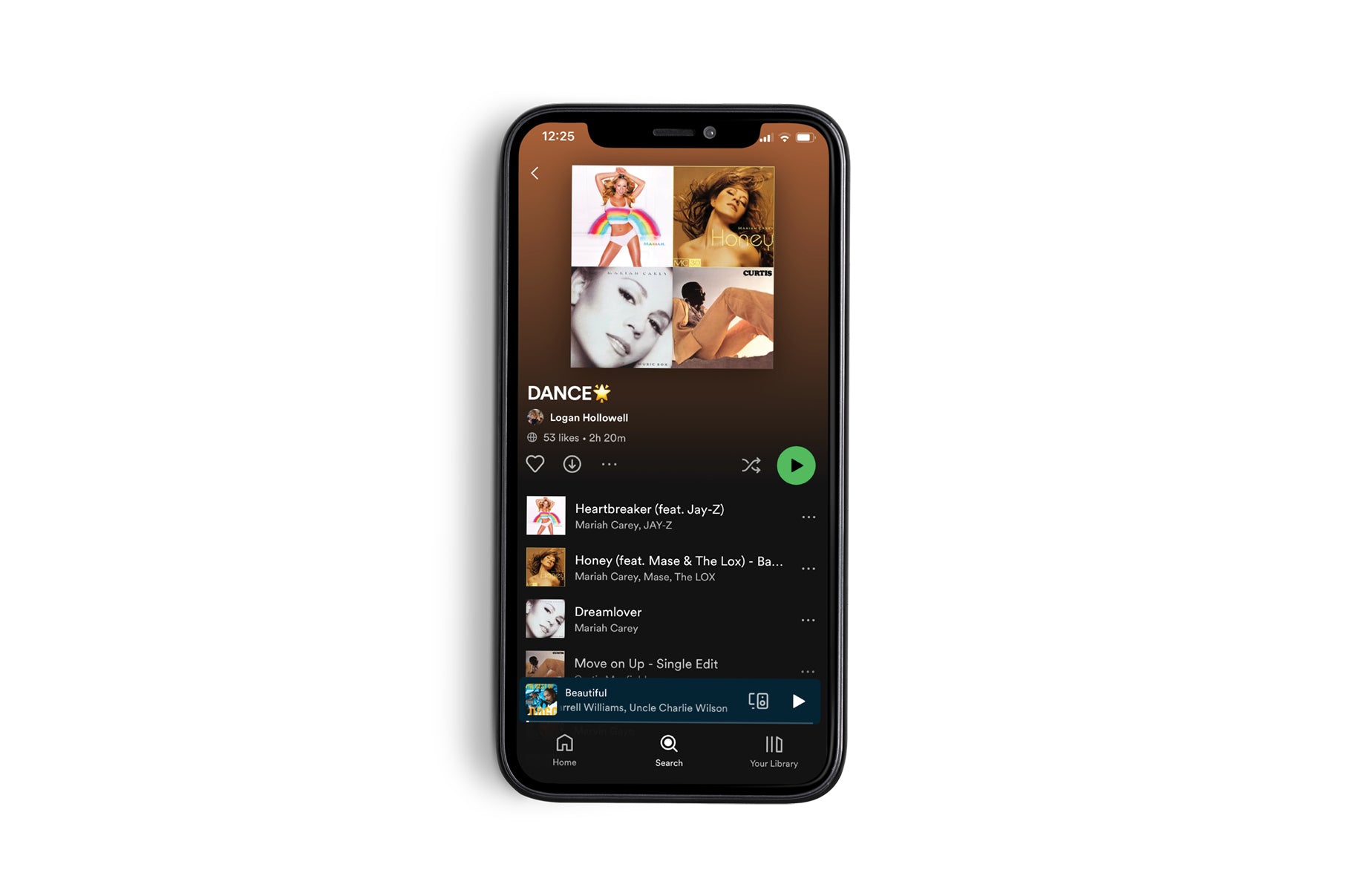 Spotify playlist in iphone mockup