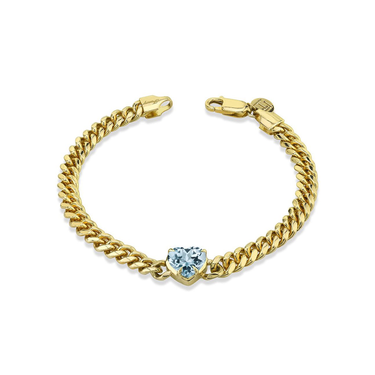 Queen Aquamarine Heart Cuban Bracelet