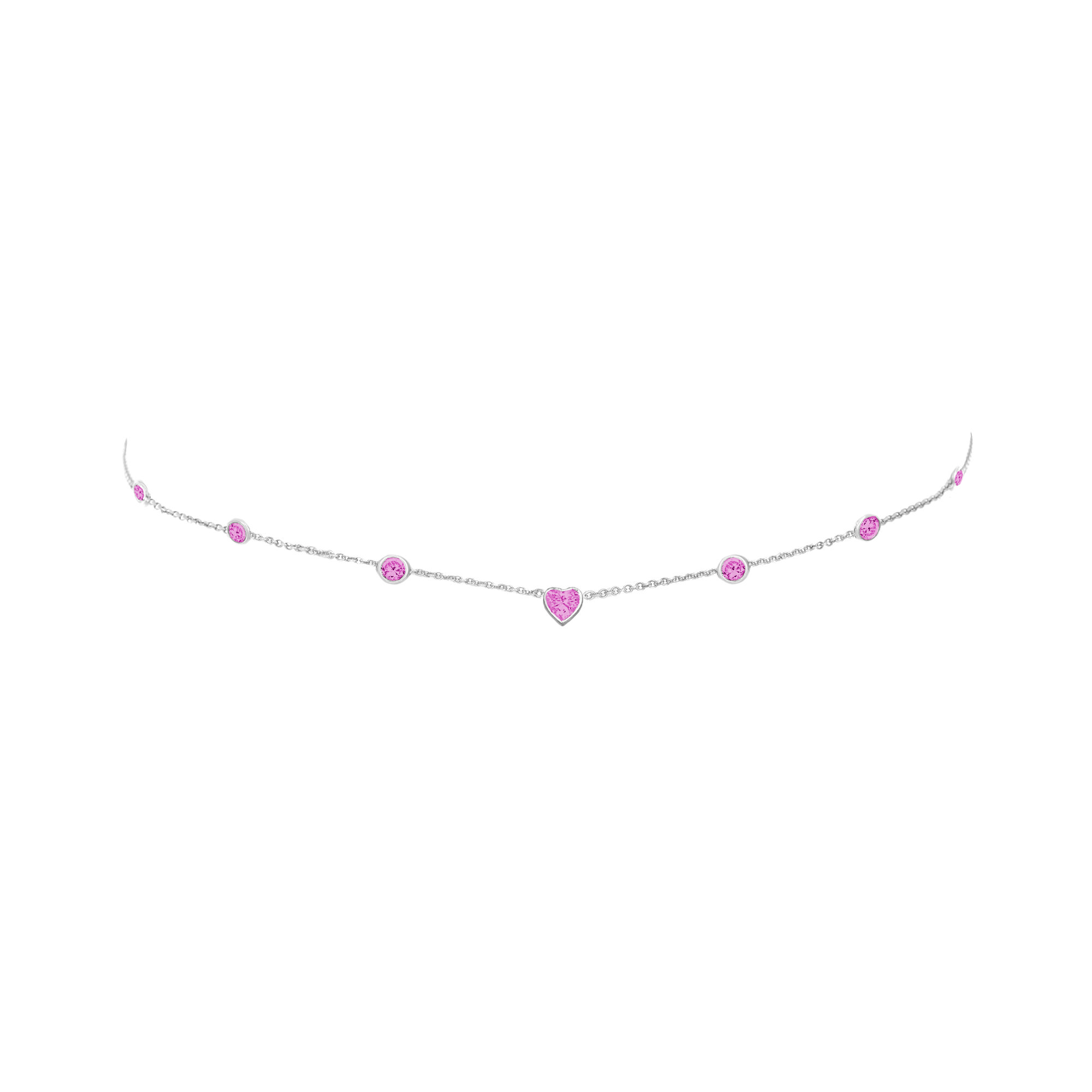 NEW! 5 or 7 Pink Sapphire Orbit Choker with Heart Center