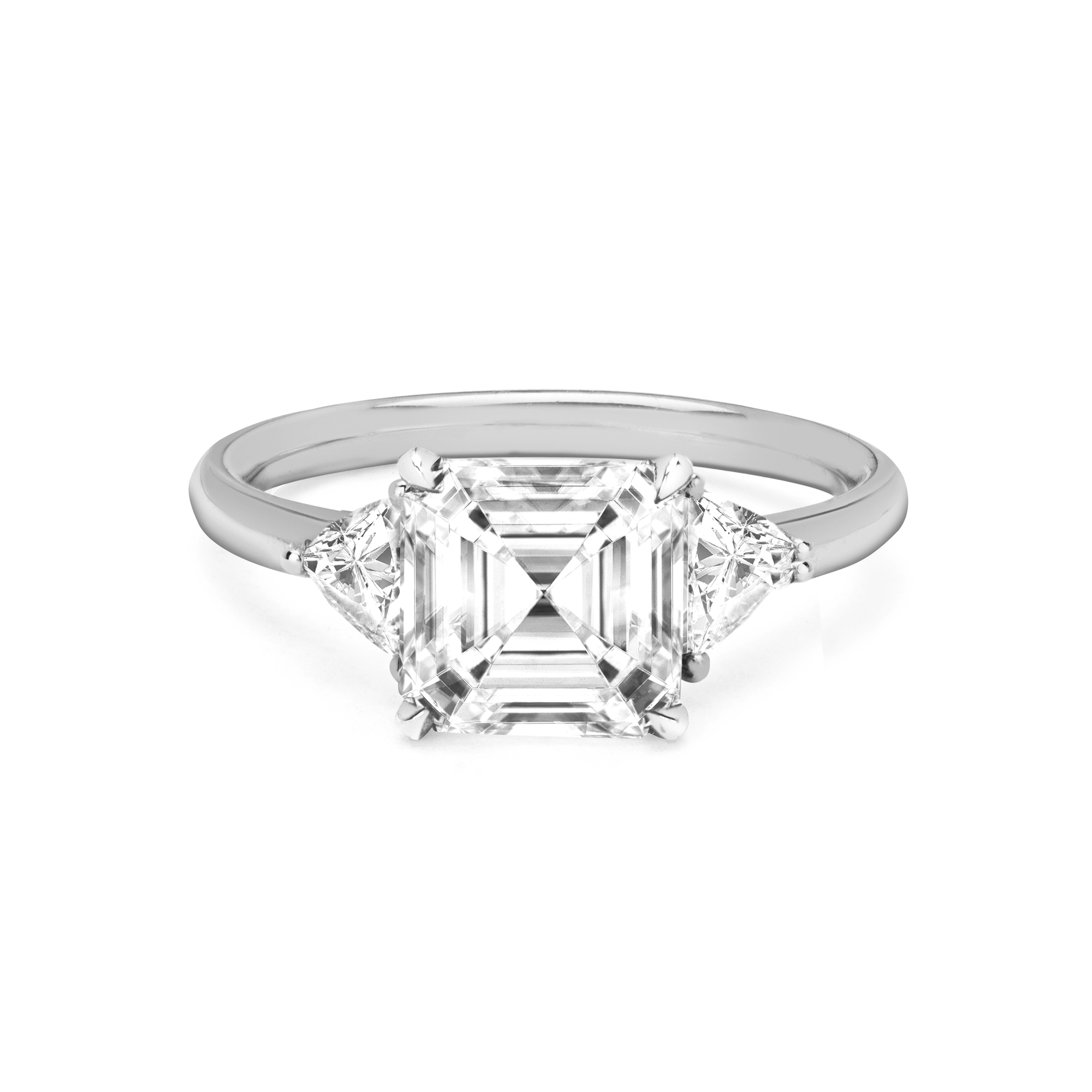 Asscher Cut Diamond Setting with Side Trillion Diamonds