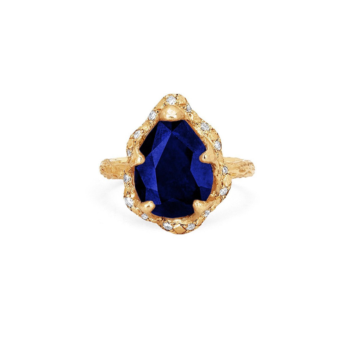 NEW! 18k Premium Baby Queen Water Drop Sapphire Ring with Sprinkled Diamond Halo