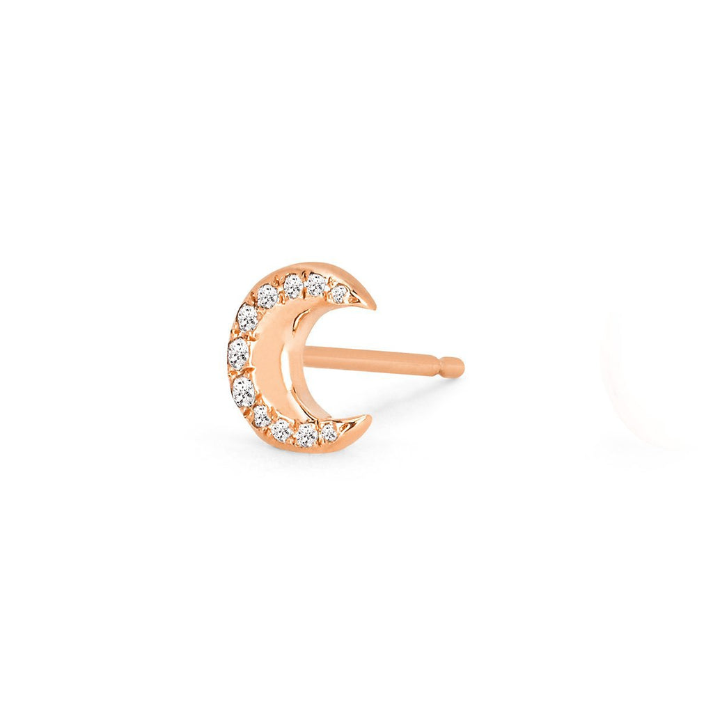 Crescent Gold Studs with Diamonds 