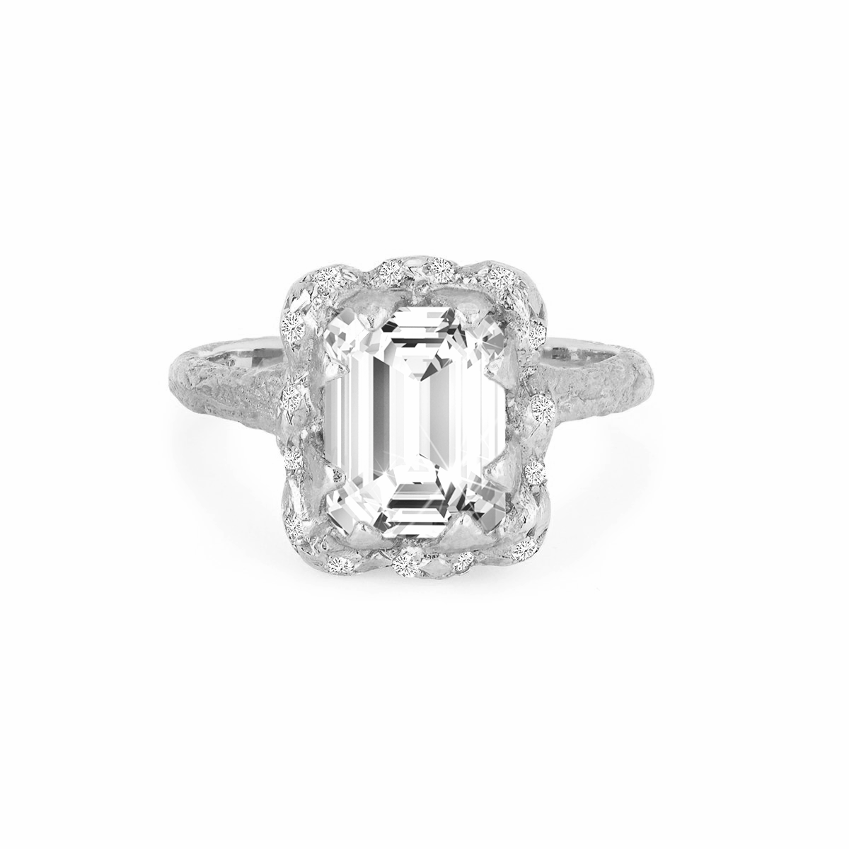 Queen Emerald Cut Diamond Setting with Sprinkled Halo