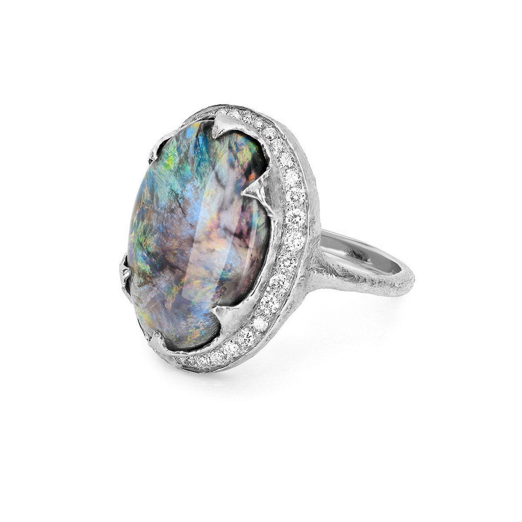 Black Opal Ring with Full Páve Diamond 