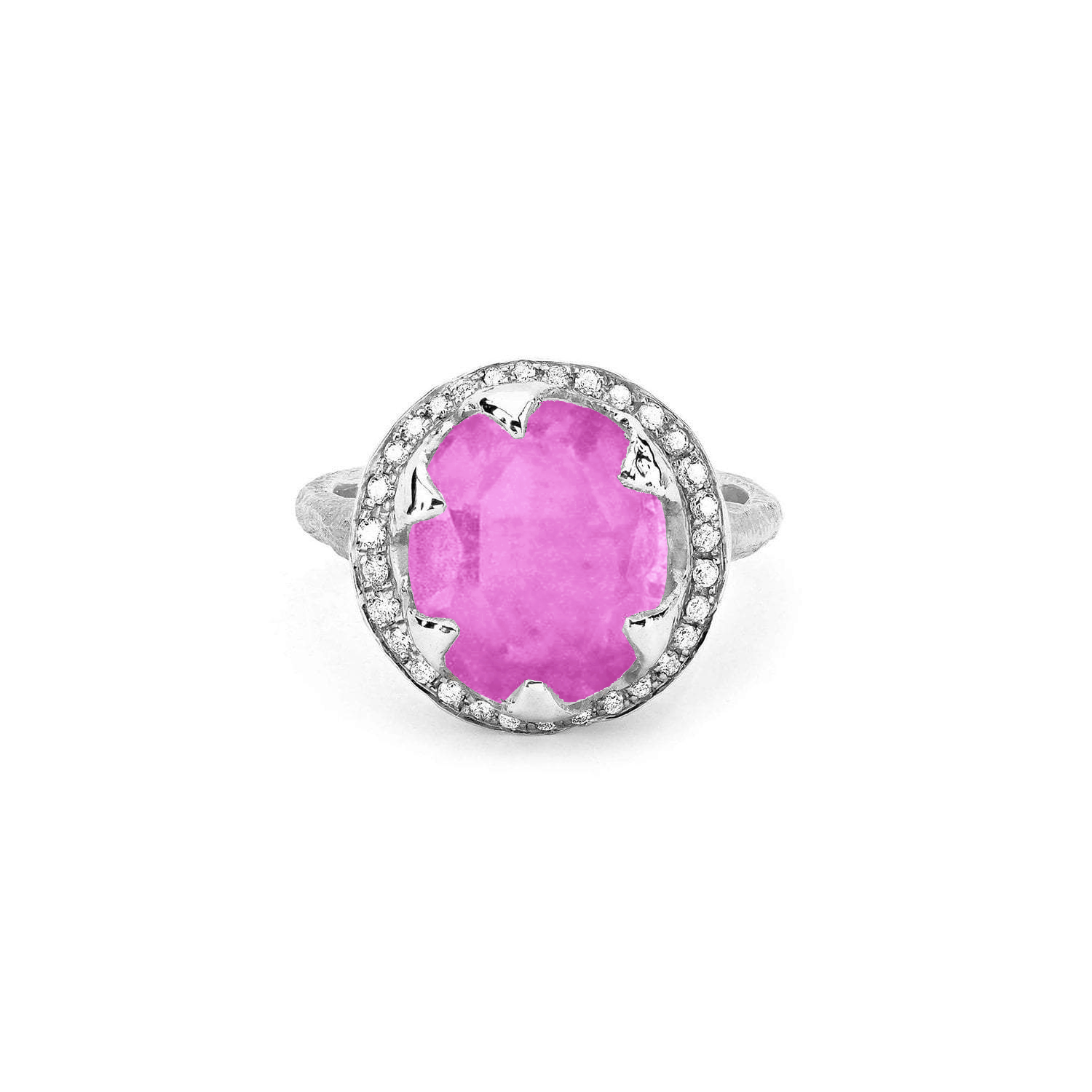 NEW! 18k Queen Oval Pink Sapphire Ring with Full Pav  Halo