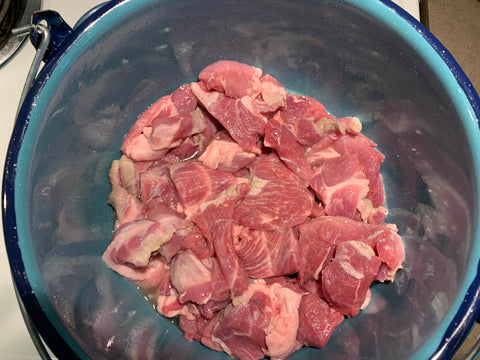 Pork cooking while making the Pork green Chile for truck camping. 