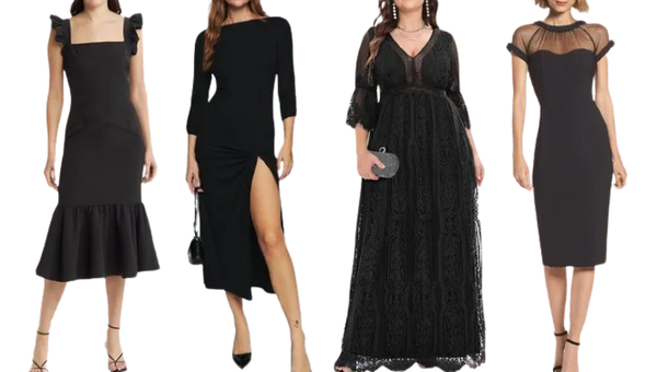 4 different styles of black dresses