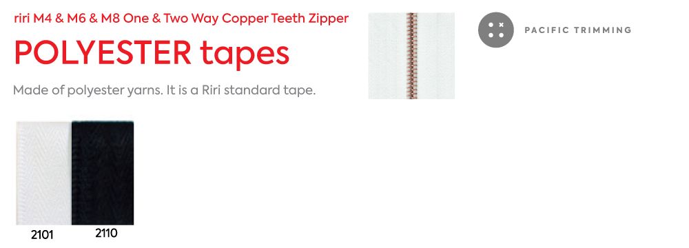 riri M4 & M6 & M8 One & Two Way Copper Teeth Zipper Description