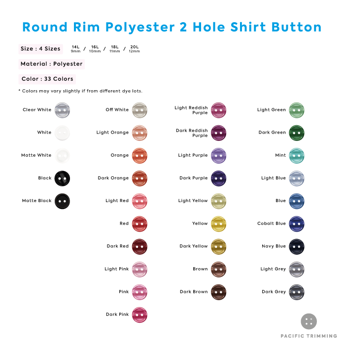 Color Round Rim Polyester 2 Hole Shirt Button Description