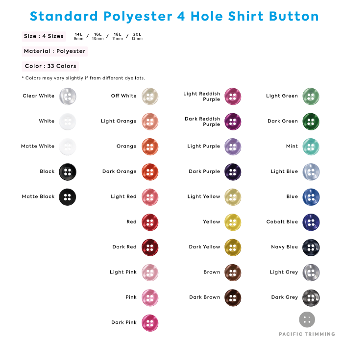 White & Black Standard Polyester 4 Hole Shirt Button Description