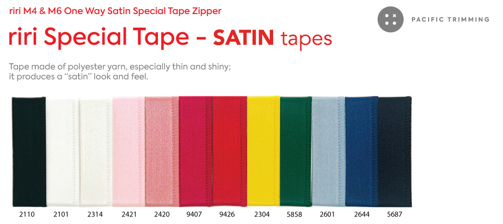 riri M4 & M6 One Way Satin Special Tape Zipper Description