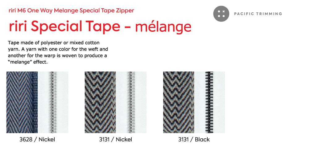 riri M6 One Way Melange Special Tape Zipper Description