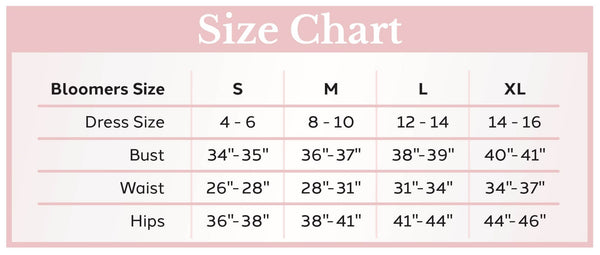Bloomers Intimates Silk PJ Set Size Chart