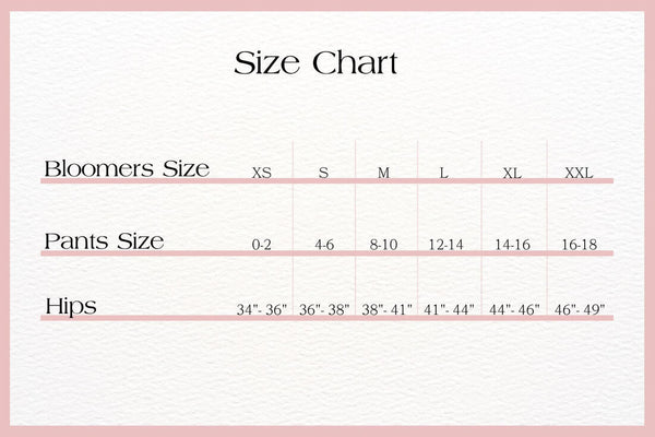 Bloomers Intimates Size Chart Lace Panty Fit Guide