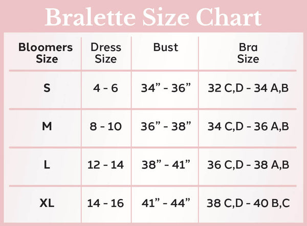 Women's Bralettes Size Chart