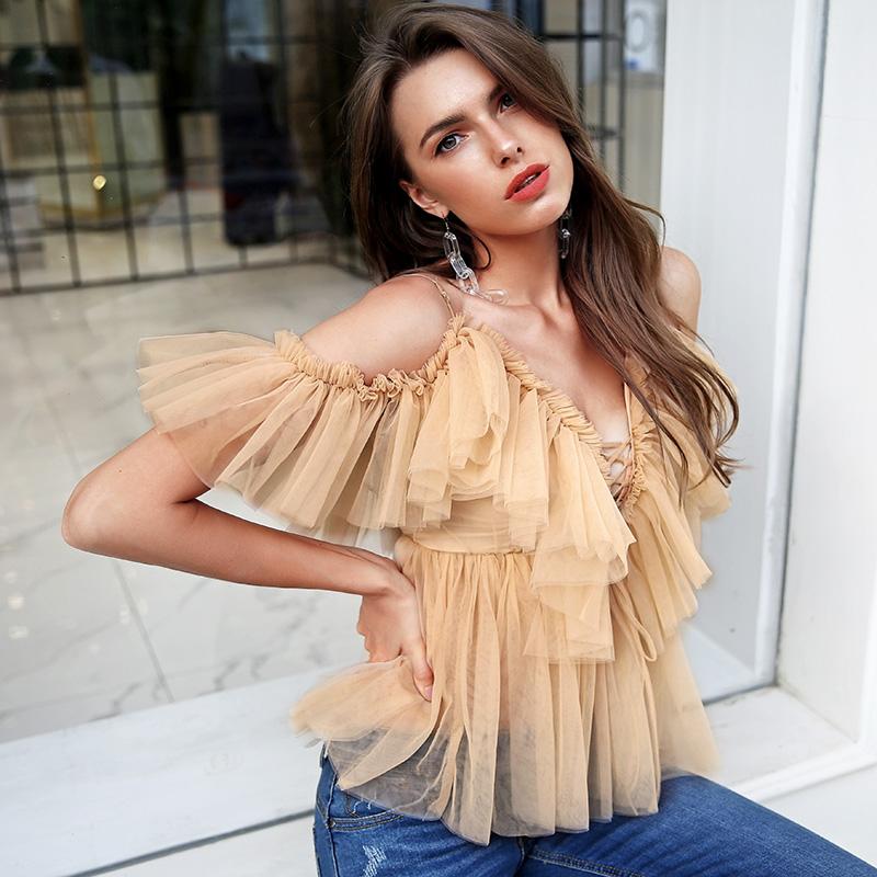 Mesh Ruffle Top