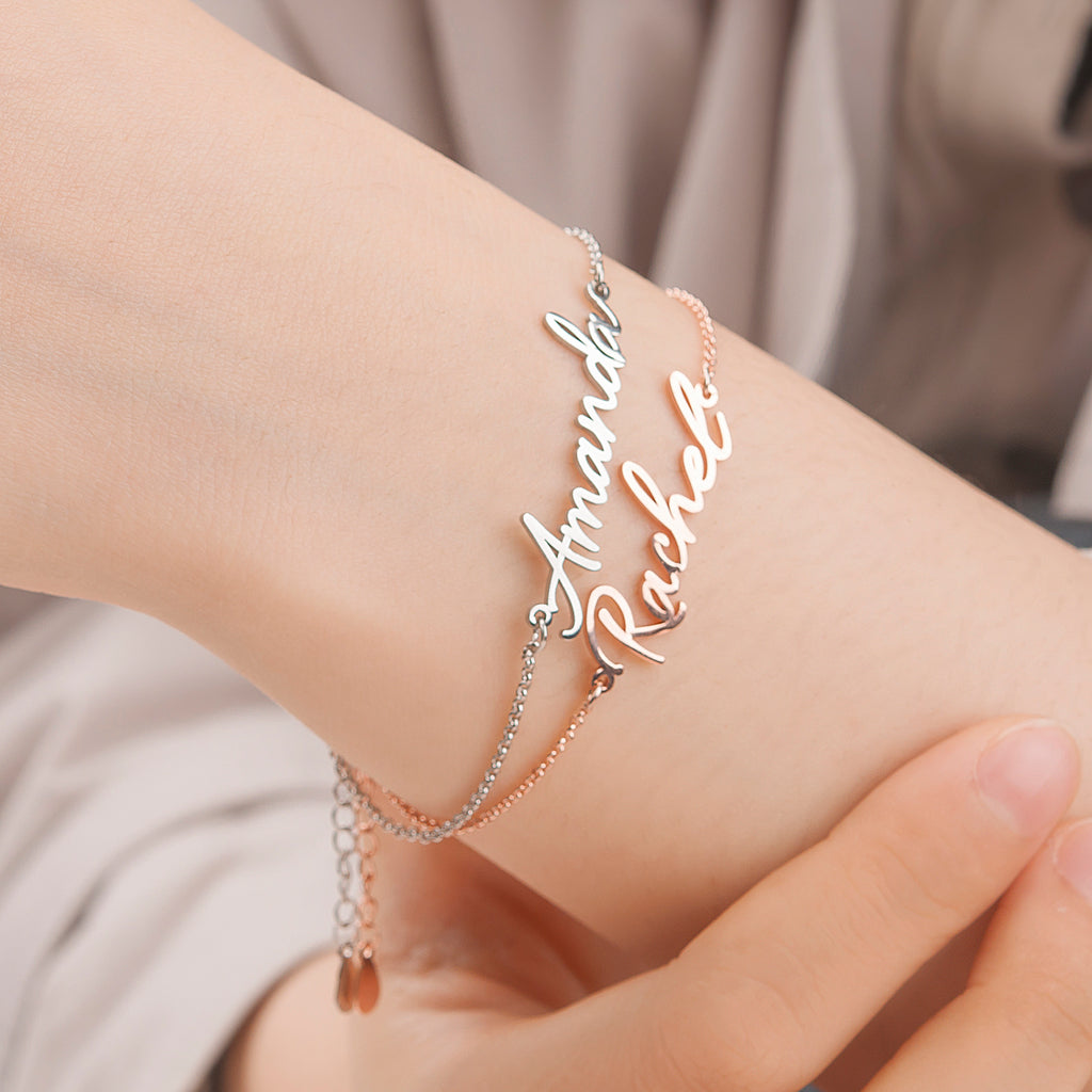 Handmade Monogram Name Bracelet Thin Bangle Personalized 3 Initials Cutout  Nameplate Baby Jewelry 925 Solid Silver Gift