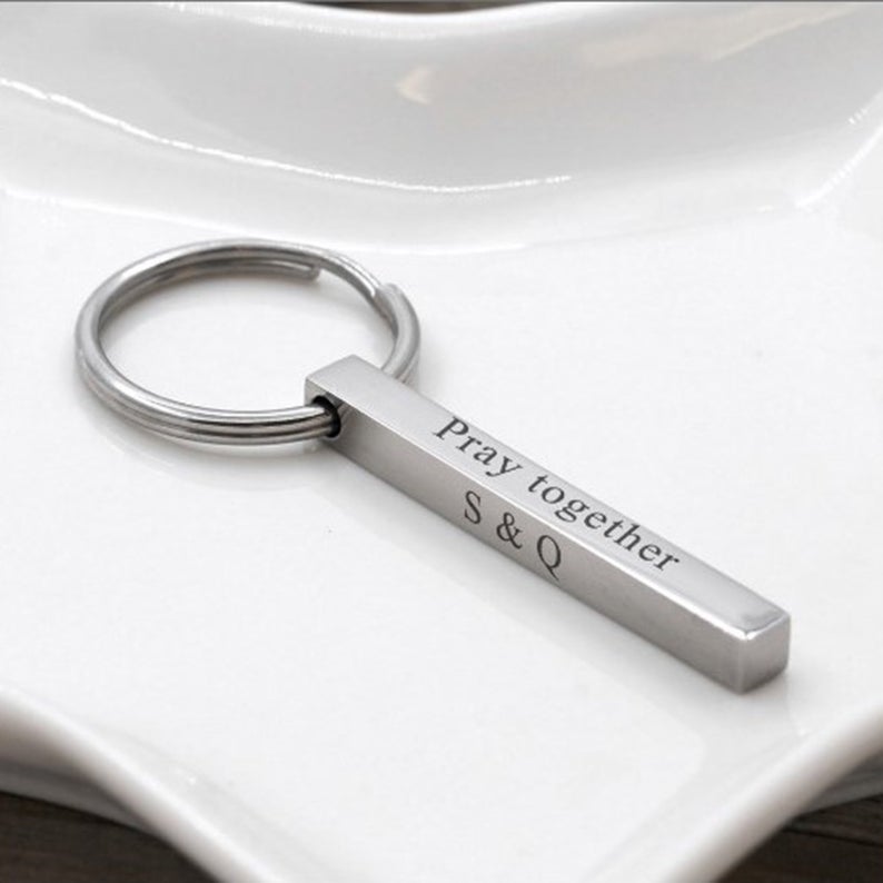 Custom Engraved Bar Square Keychains Simple Flat Stainles Steel Keyrings  Anniversary Unisex Gifts Blank Keyring