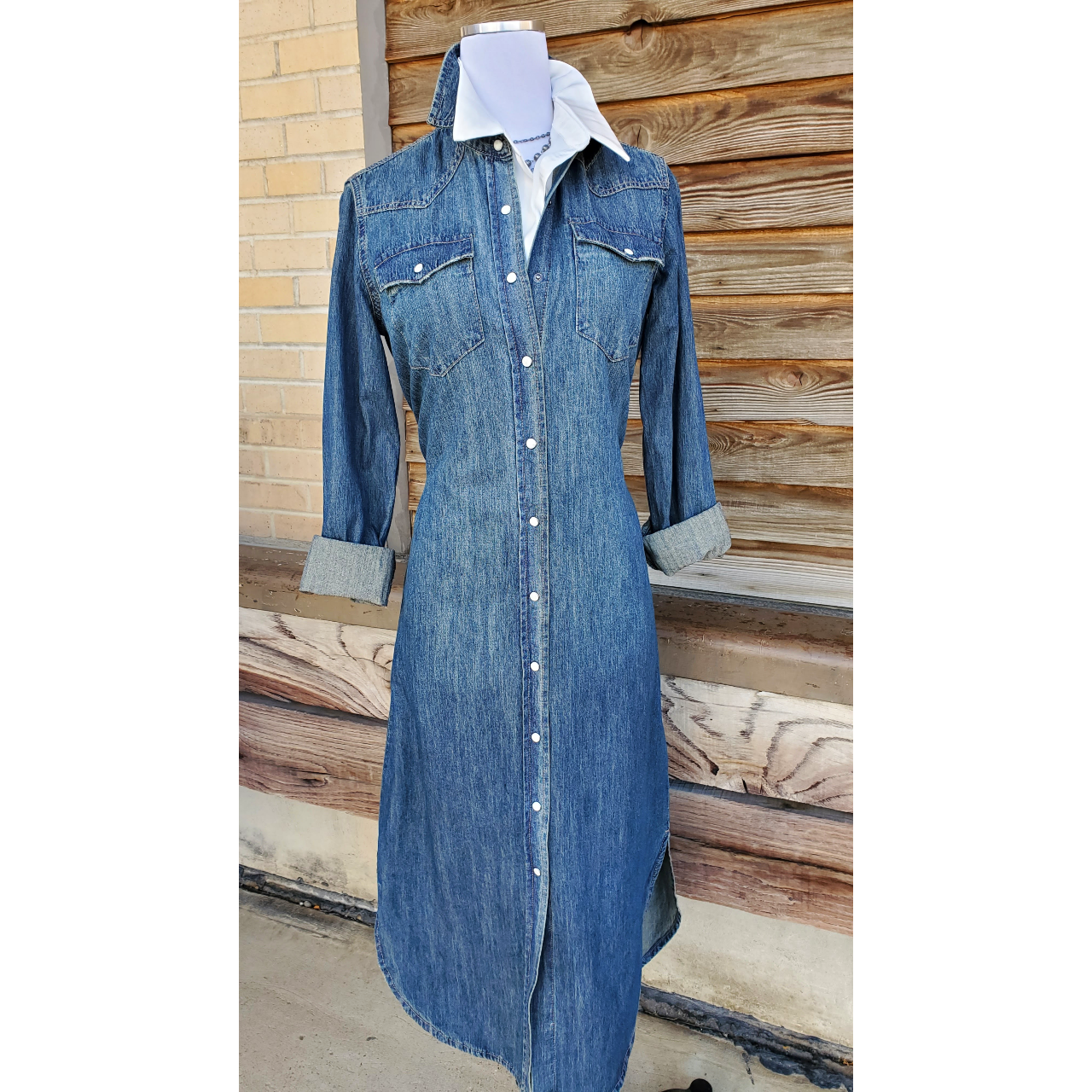 Denim Pullover Dress with Boat Neck
