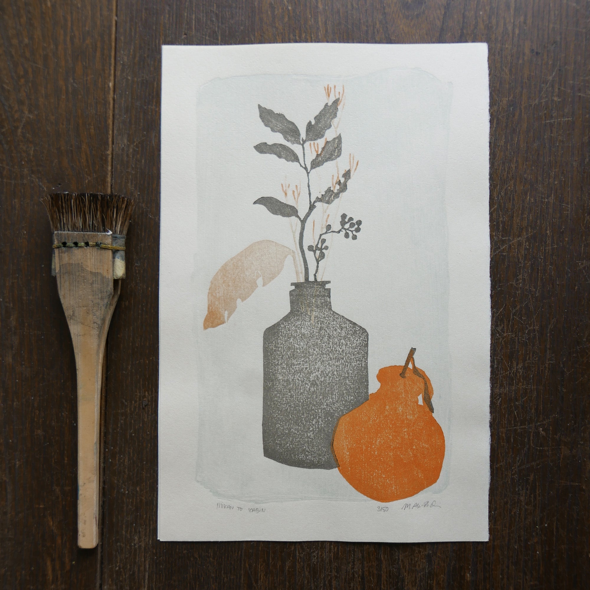 Japanese Woodblock Mandarine And Flower Vase Printnaturesyarn