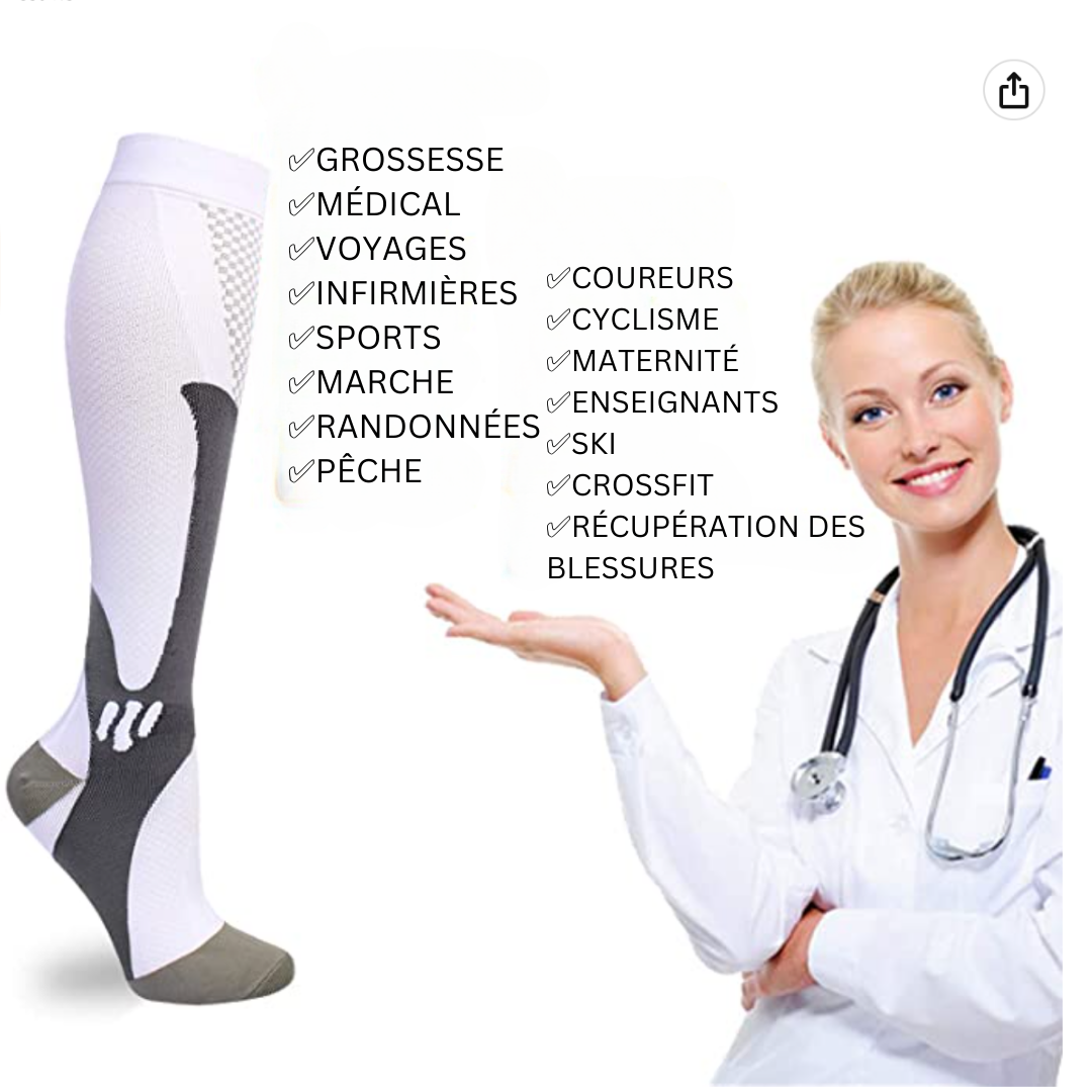 OrthoSleeve Chaussettes de compression de qualité médicale pour homme et  femme 15-20 mmHg (taille XL, blanc) : : Santé et Soins personnels