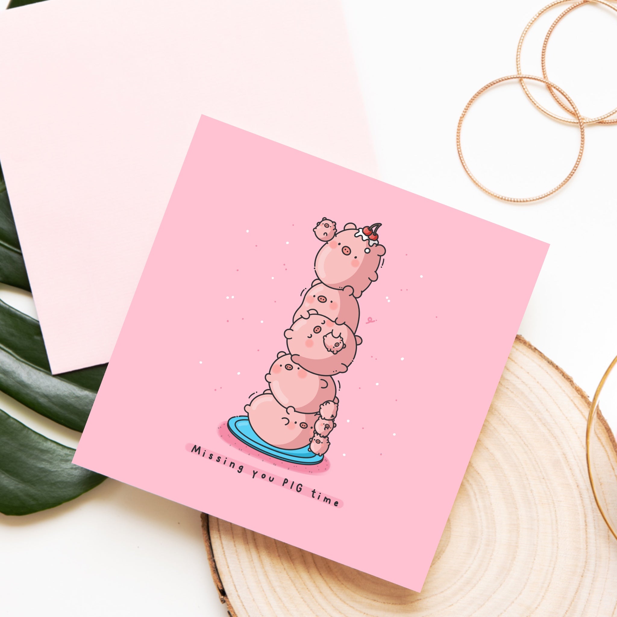 Pig card on wooden piece