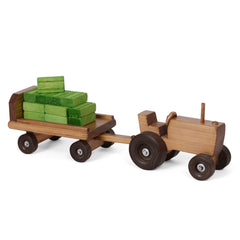 Amish Made Toy Tractor Wagon with Hay Bales Set