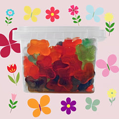 Our Mini Gummy Butterflies come in a clear 8 oz. container to share our keep to yourself! Made in the USA for Harvest Array.