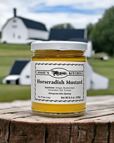 Savor Amish-crafted gourmet mustard with horseradish for a bold, spicy kick. Mustard seed goodness, from our USA kitchen to yours!