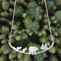 Cherish family with this USA-made stainless steel chain necklace, featuring a tender bear and cubs design.