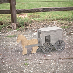 Black and Gray Horse and Buggy Wooden Playset