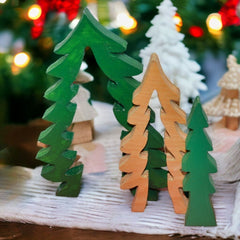 Handmade Wooden Set of 3 Nesting Christmas Trees Decoration
