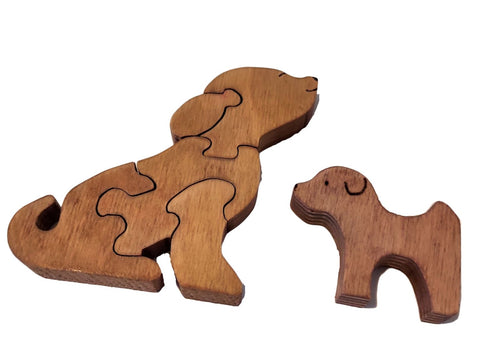 Handcrafted Wooden Dog Puzzle with Puppy