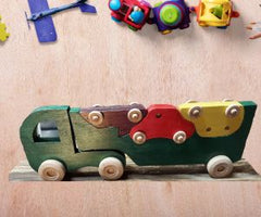 Handmade Wooden Car Transporter with 3 Cars