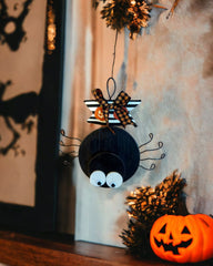 Handmade Wooden Googly Eyed Hanging Spider -Small