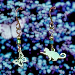 Cat and Butterfly Stainless Steel Earrings