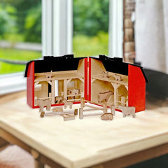 Red & Black Folding Wooden Barn with Farm Animals and Fence