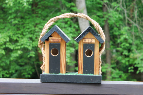 Black His and Hers Mini Double Outhouse Birdhouse, built by the Amish in Lancaster , Pennsylvania from Harvest Array