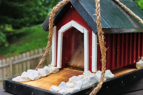 Front feeding area of the Amish Made Covered Bridge Bird Feeder