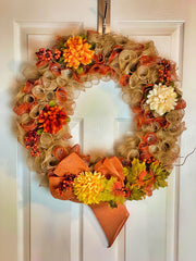 Curly Deco Mesh Wreath in Fall Colors on Harvest Array