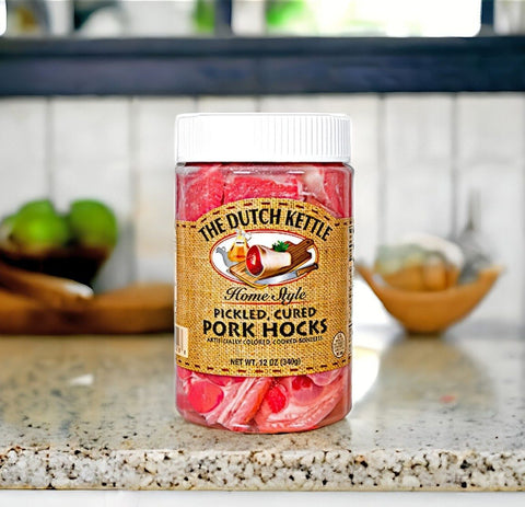 Indulge in savory, boneless pickled pork hocks, Amish-crafted with traditional spices for a delicious snack or meal! Shop now.