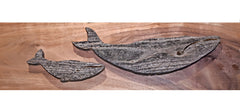 Handmade Reclaimed Cedar Whale and Calf on Walnut Plaque
