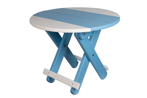 Powder Blue and White Round Folding Poly End Tables