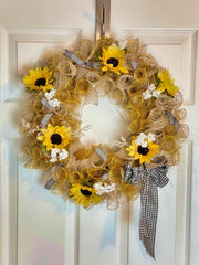 Handmade Farmhouse Sunflower Deco Mesh Wreath