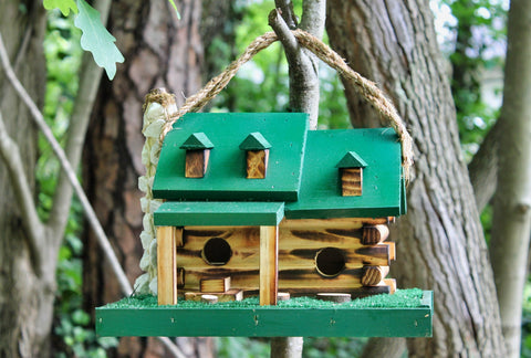 View of the Green Log Cabin Birdhouse from Harvest Array