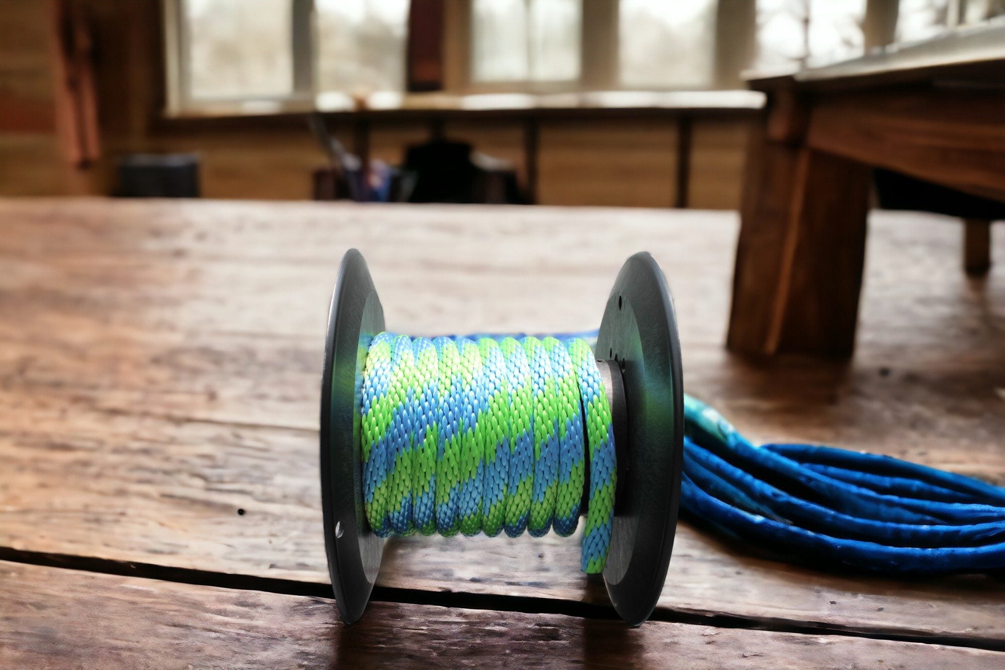 Sky Blue and Lime Solid Braided Multifilament Polypropylene Rope