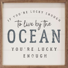 4 x4 inch Lucky to Live by the Beach Framed Sign