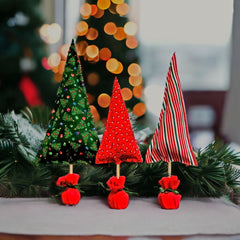 Handcrafted Red and Green Christmas Trees - Set of 3