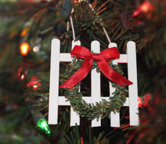 Handcrafted Mini Picket Fence with Bow Christmas Ornament