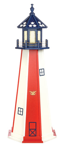 5 feet tall Patriotic Blue Top with White Panels and Red Trim Wooden Lighthouse